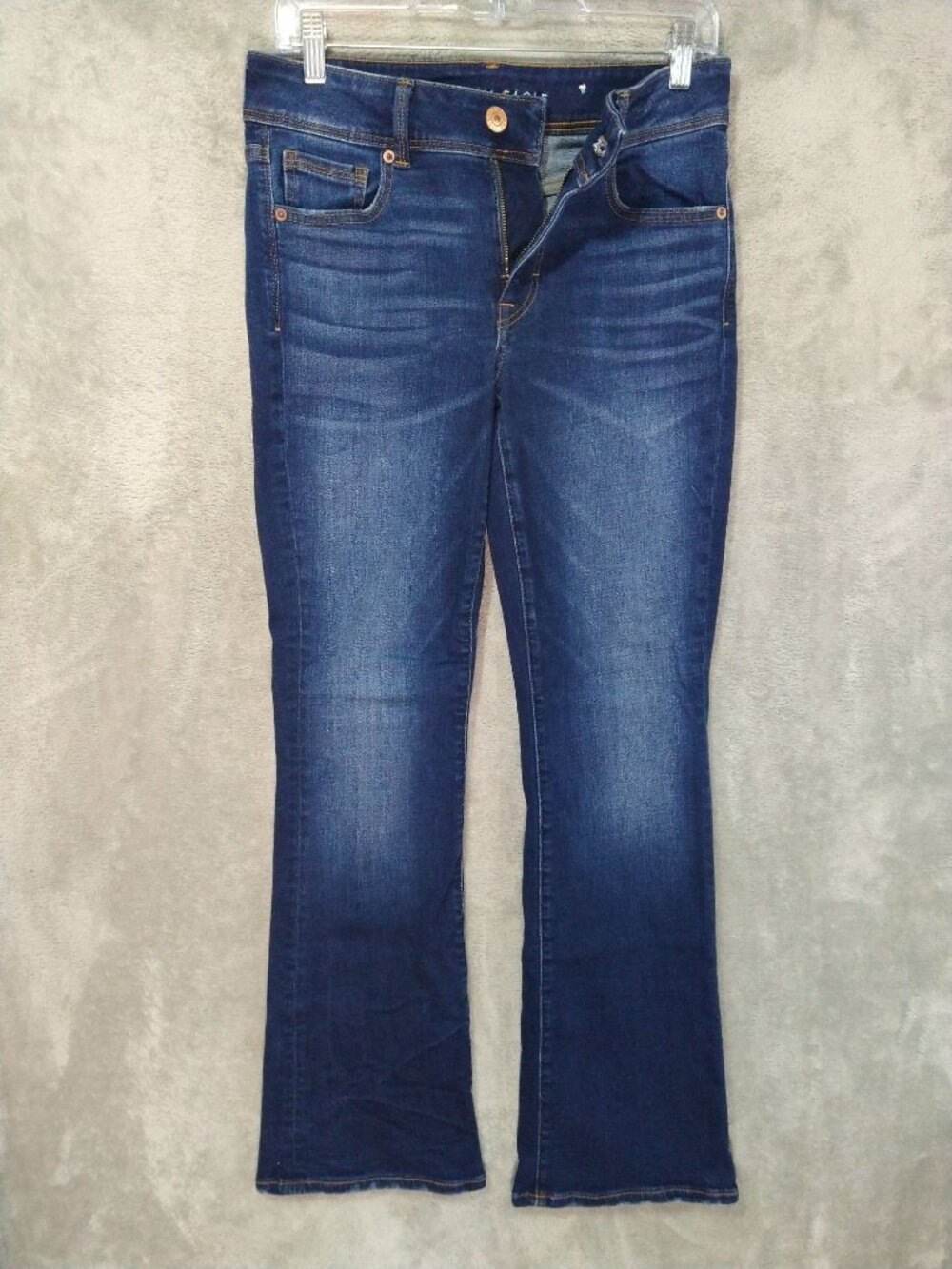 American Eagle Jeans Womens 8 Blue Denim Super Stretch Kick Boot Mid Rise Dark